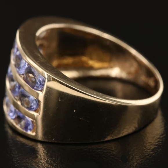 14K Tanzanite Multi-Row Ring Yellow Gold 15 Stones - Picture 5 of 8